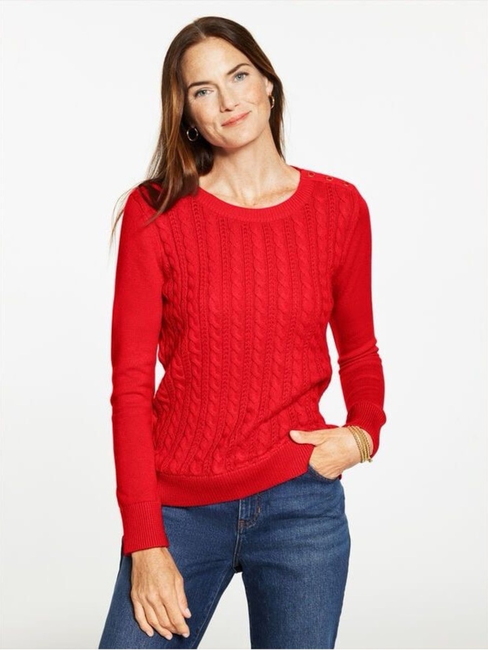 Talbots Red Cable-Knit Crewneck Sweater 2X Petite